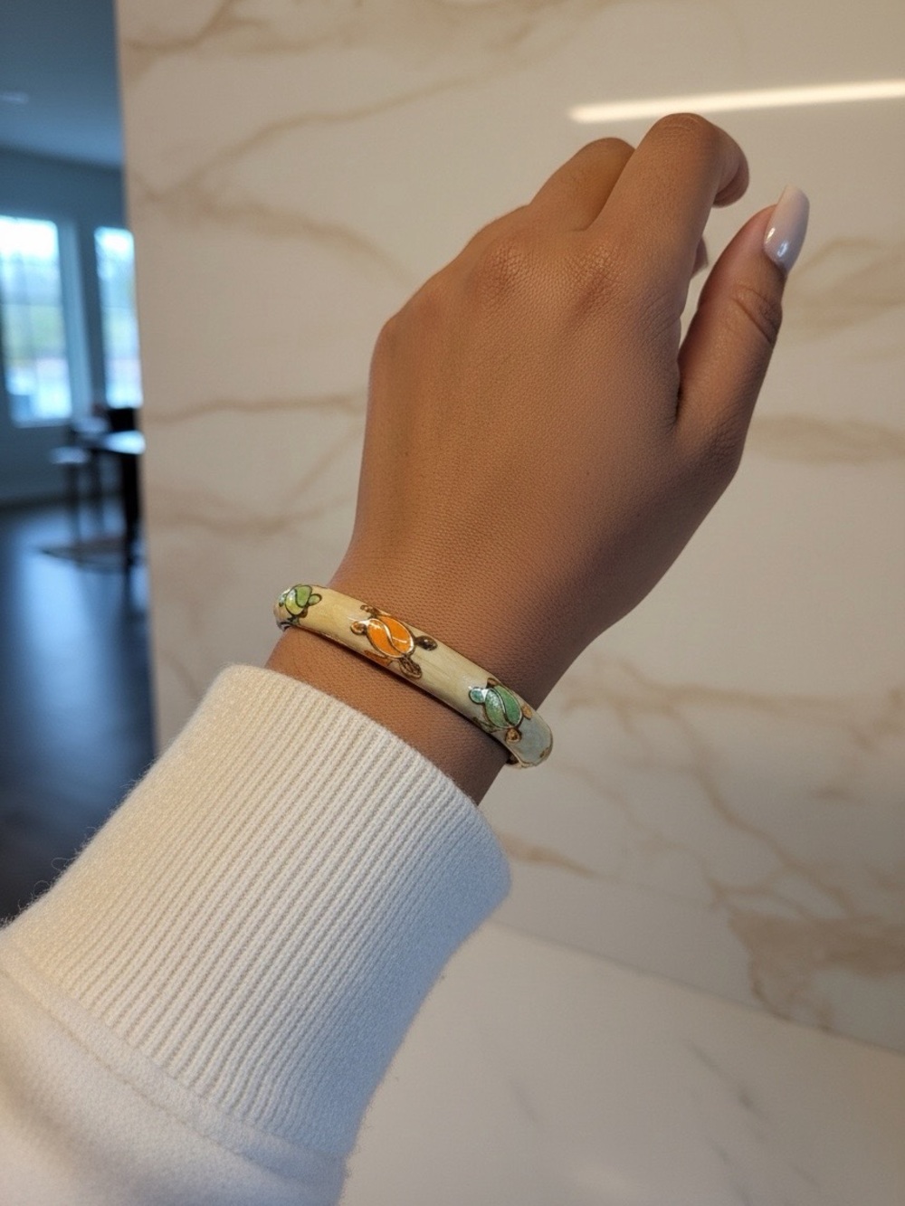 Enamel Turtle Bangle Bracelet